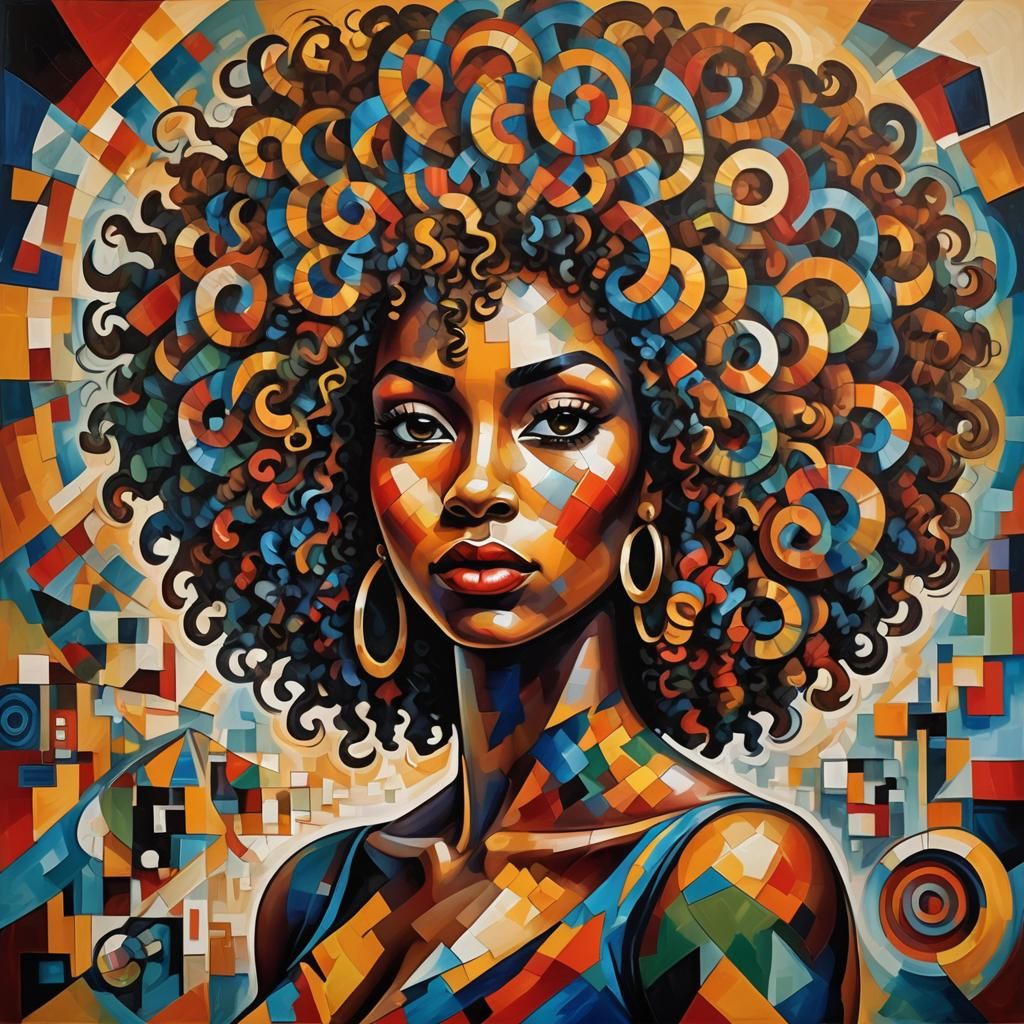 4K oil painting avant garde cubism painting of an African Am...