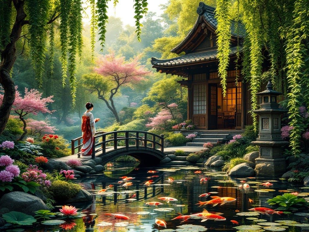 Surreal Japanese Oasis in a Vineyard Scene