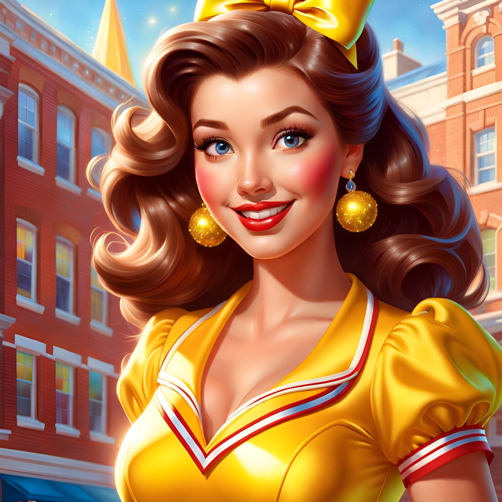 Belle as 90s Cheerleader in Pixar Style