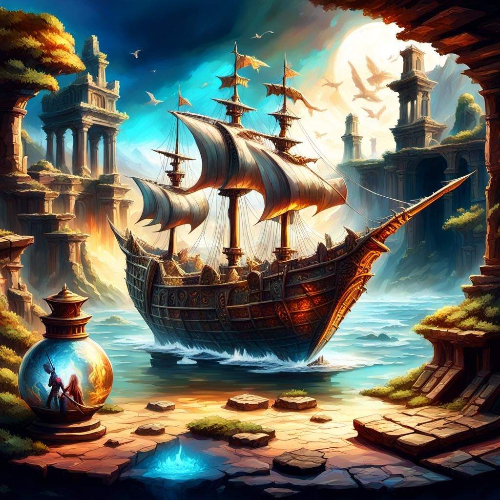 Fantasy Warrior in Mystical Forest Oil Painting