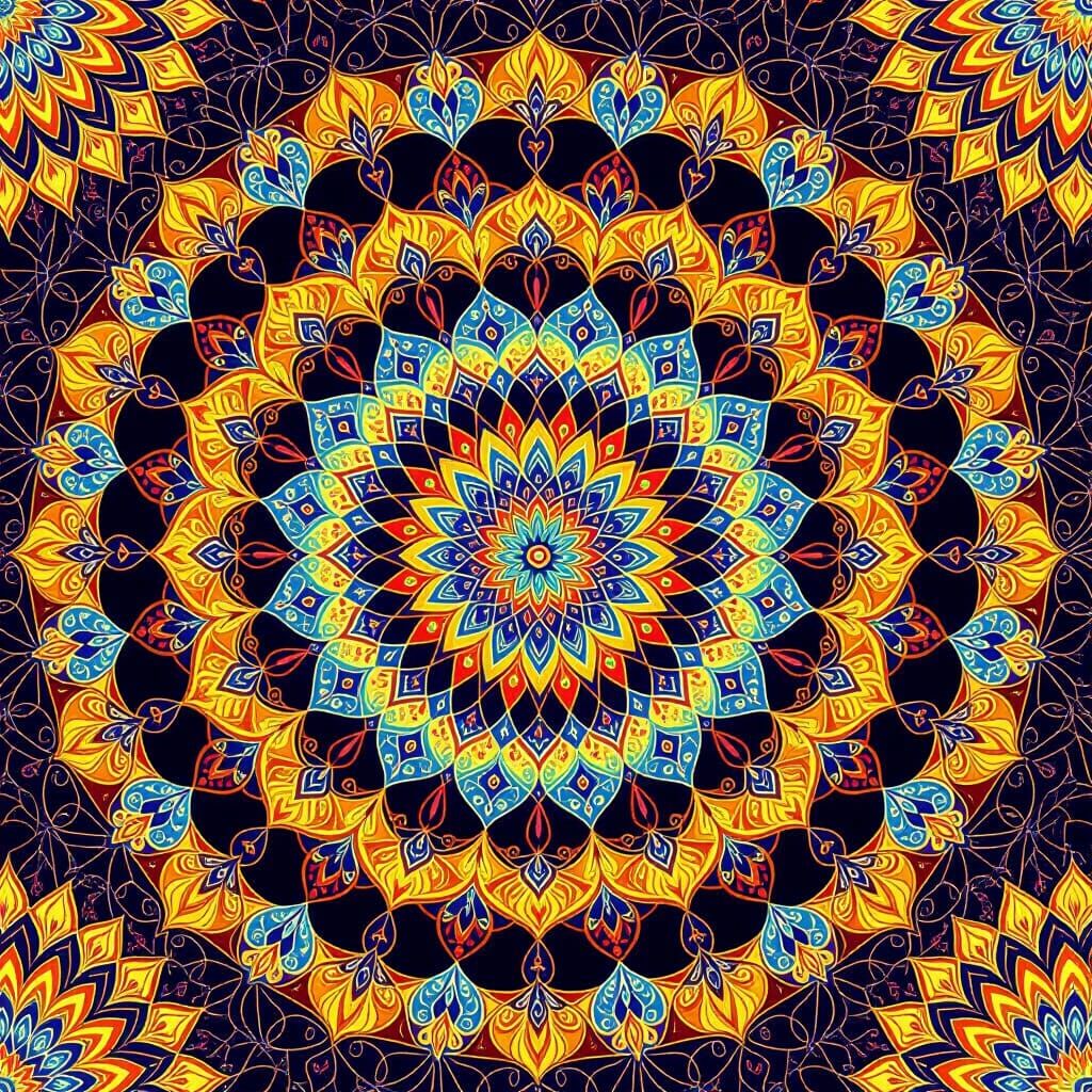 Kaleidoscopic Mandalas in Vibrant Psychedelic Art