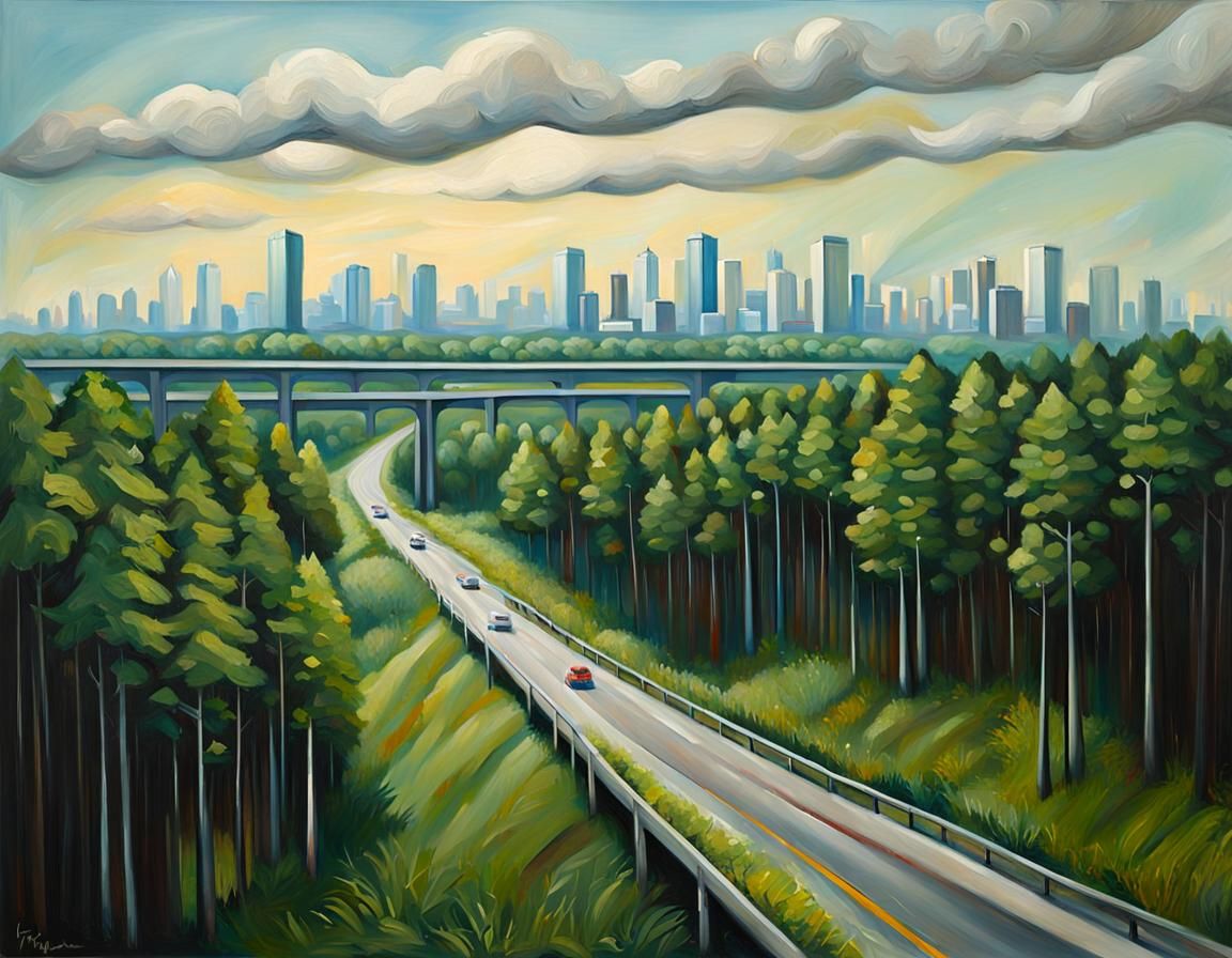 Nature Versus City: Oil Painting of Urban Sprawl