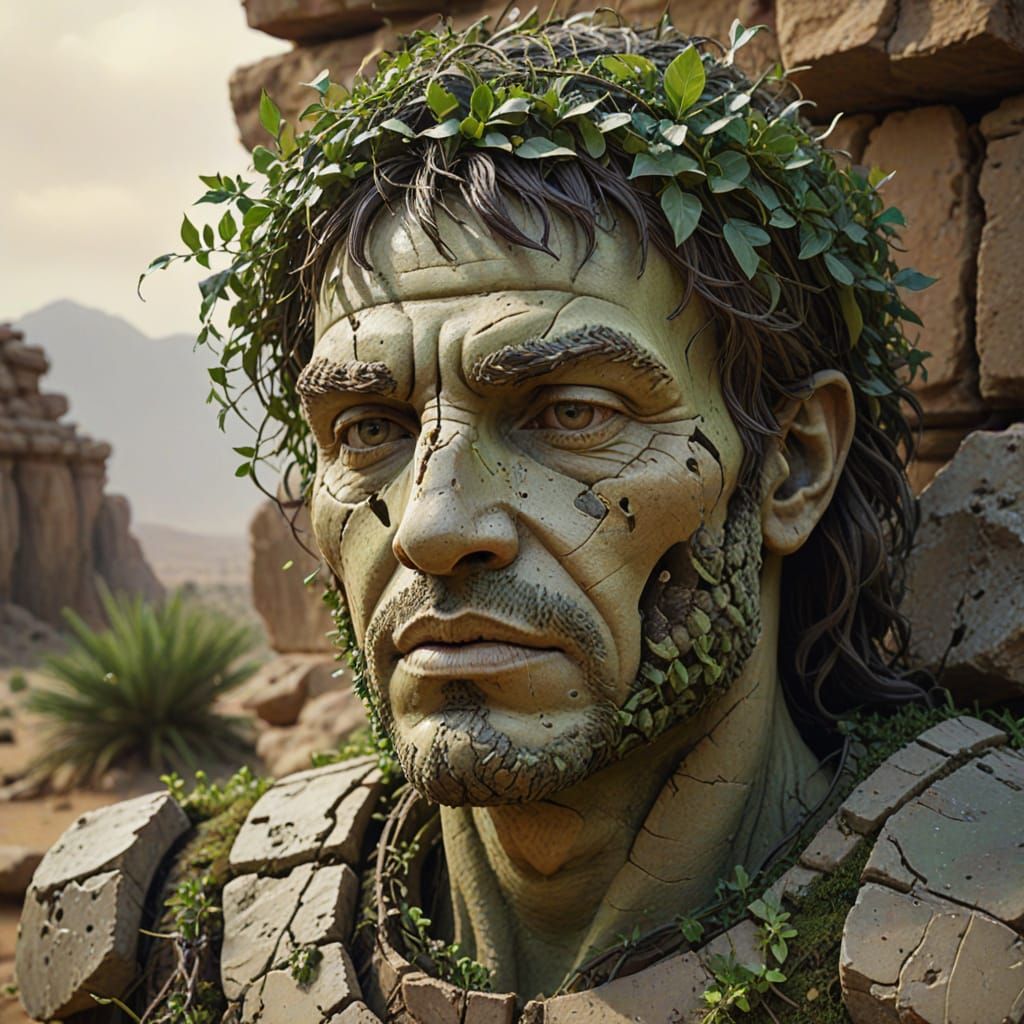 Desert Statue of Phonecian Hero in Oil Painting Style