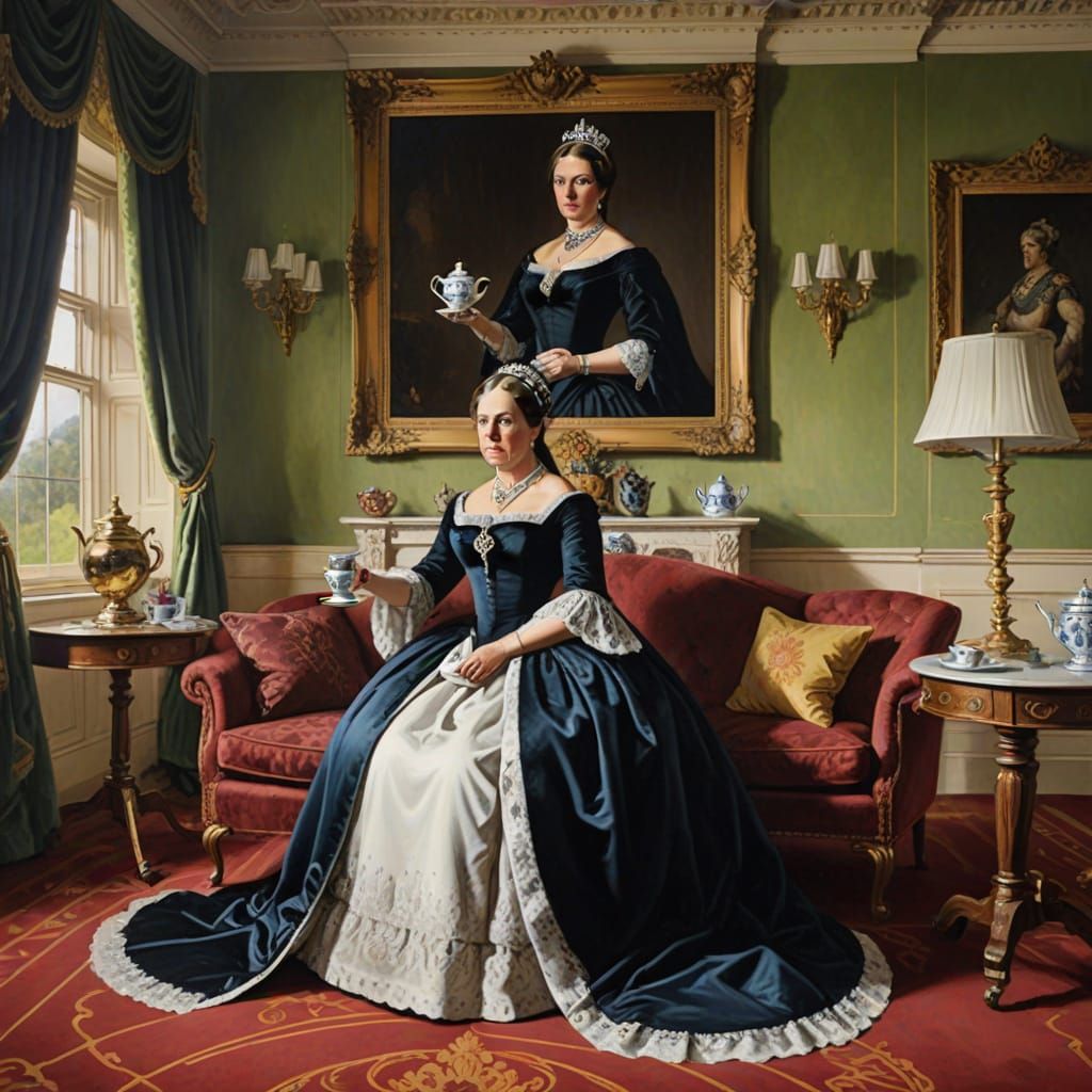 Queen Victoria Tea Time: Banksy-esque Castle Scene