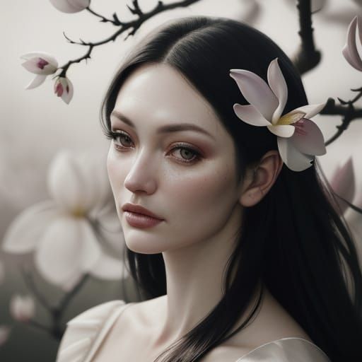 Magnolia Flower Portrait Photography in Moody Tones