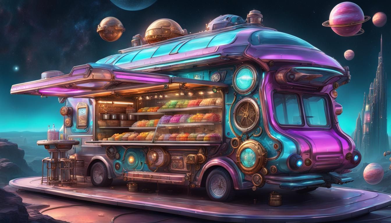 Steampunk Alien Food Truck in Candyland Style