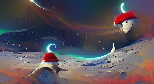 Festive Moon Wearing a Christmas Hat