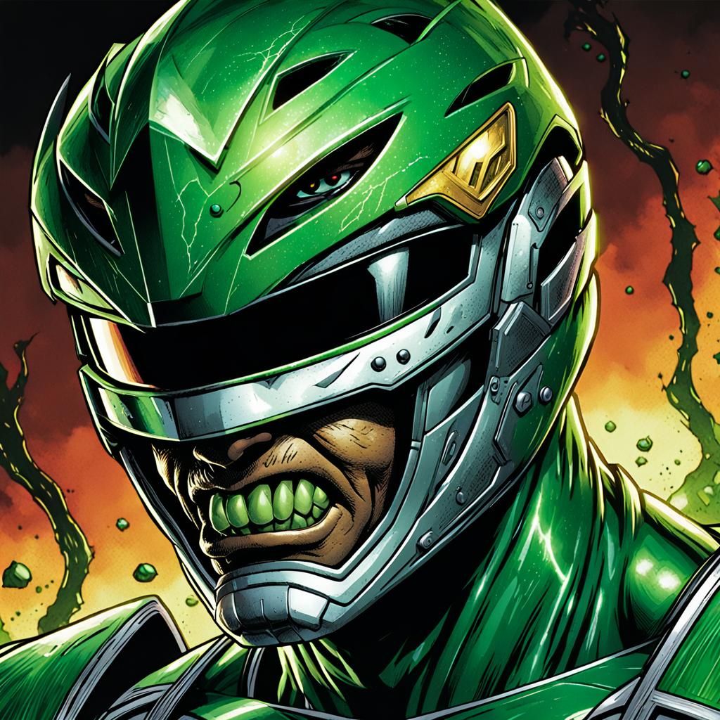 Sinister Green Power Ranger Portrait in Comic Book Art