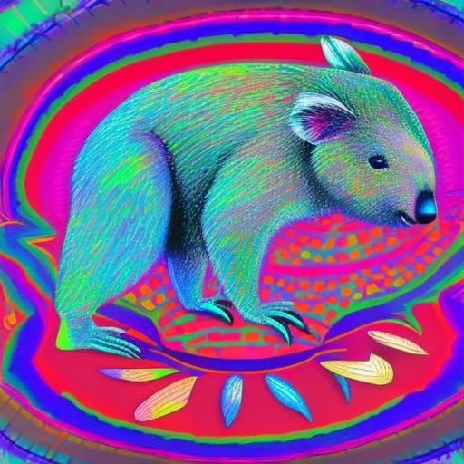 wombat, koala, echidna, kangaroo, kookaburra and numbat dance party, 8k resolution holographic astral cosmic illustratio...