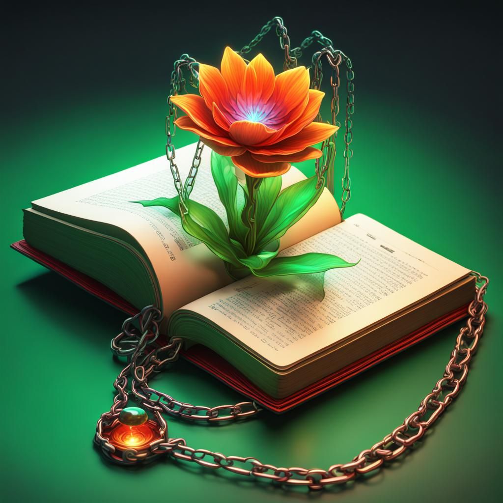 Dark Fantasy Book with Flower in Rainbow Light