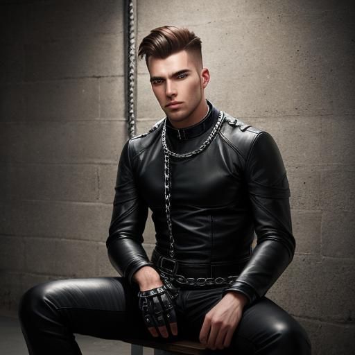 Leatherman in Dungeon with Chains, Professional Photography