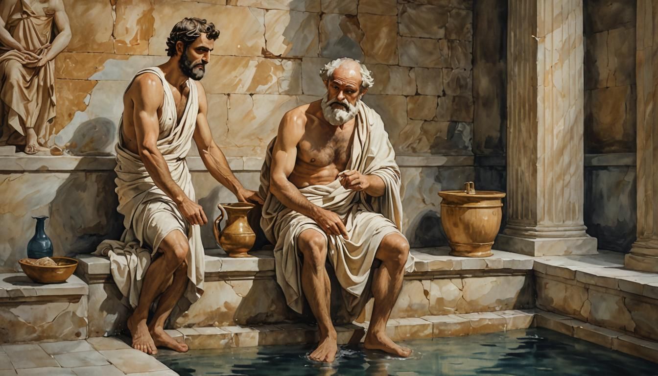 Philosophers Enjoying Ancient Greek Public Bath