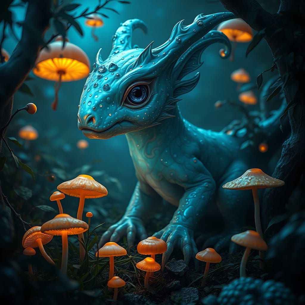 Ethereal Creature in Lush, Dreamlike Forest