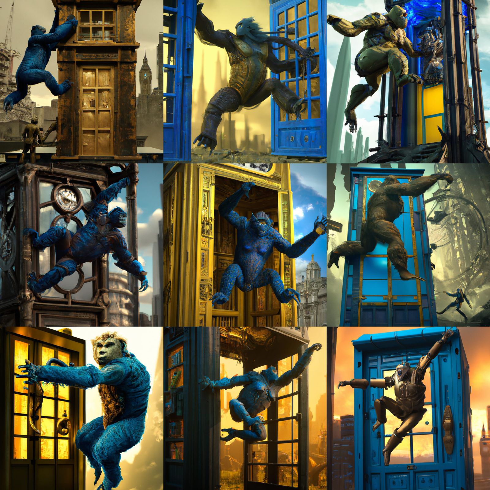 Golden Gorilla on Police Box: Detailed Fantasy Art