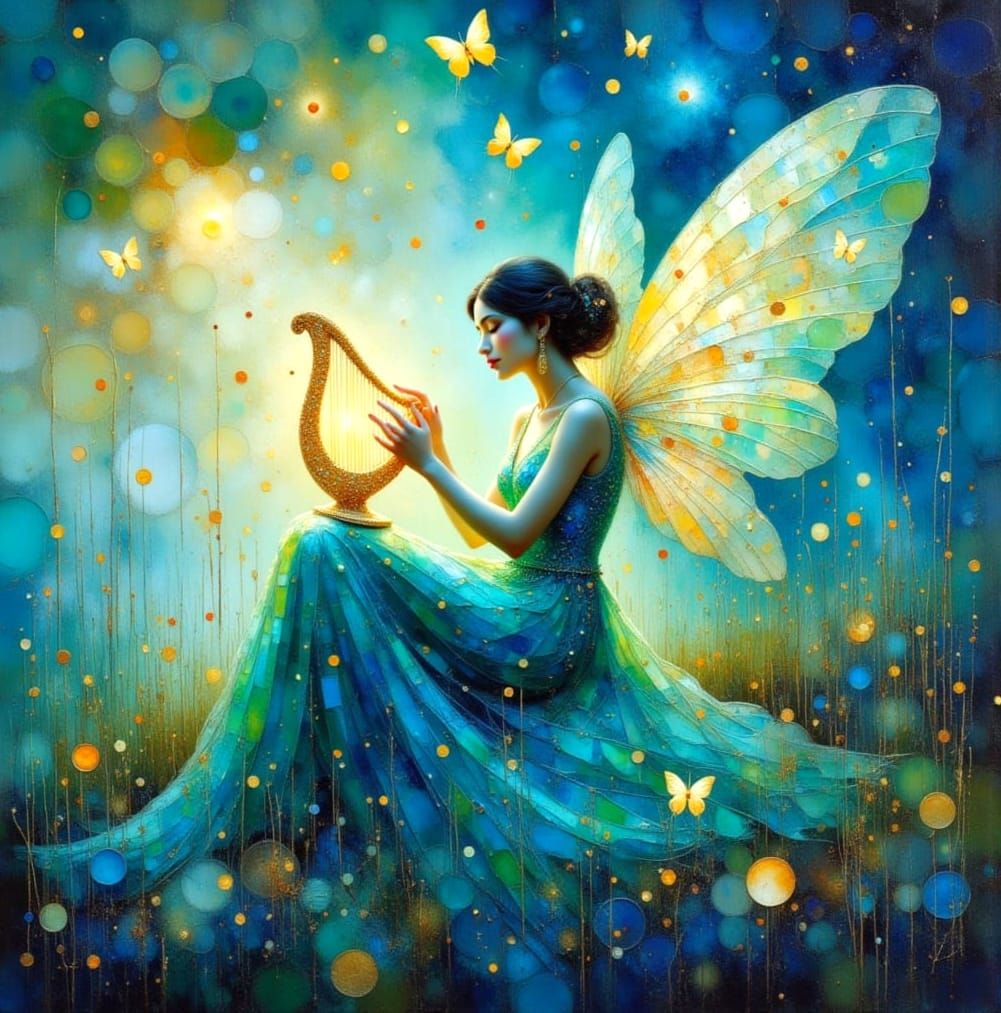 Impressionist Fairy Amidst Twilight Landscape