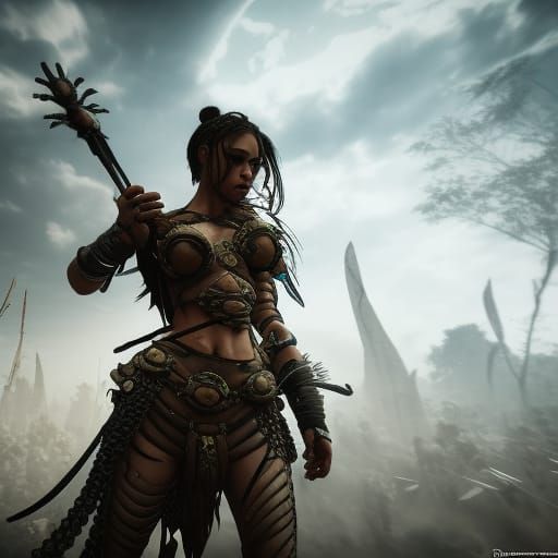 Epic Warrior Woman in 3D Game Cinematic Style