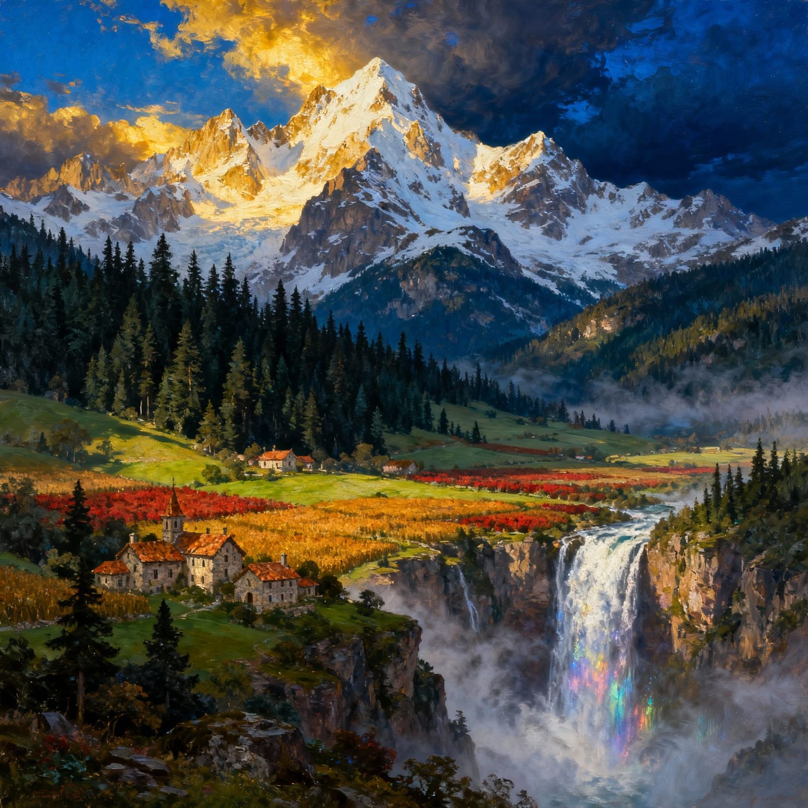 Epic Classical Mountain Landscape Painting