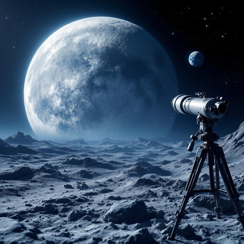 Detailed Moon Through Telescope in 3D Anime Style