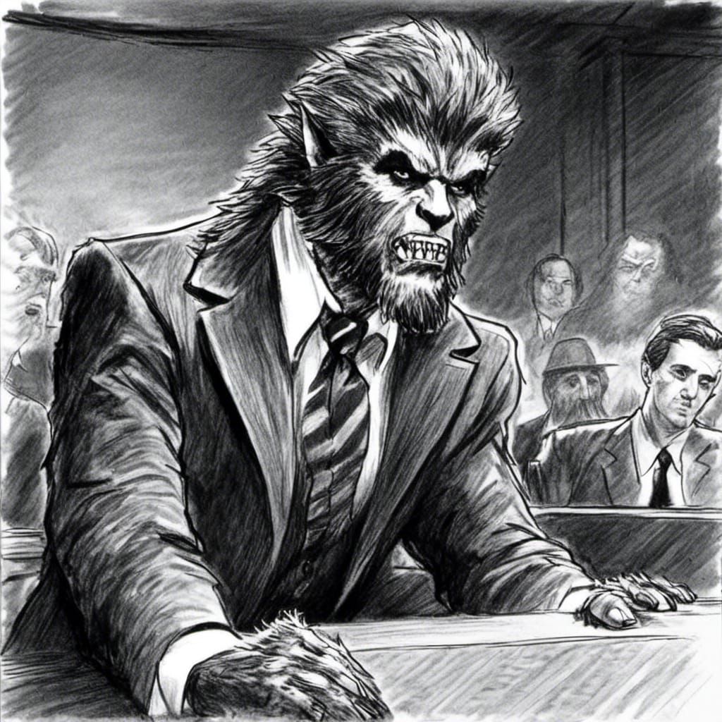 Dramatic Courtroom Sketch of a Judge in Noir Style