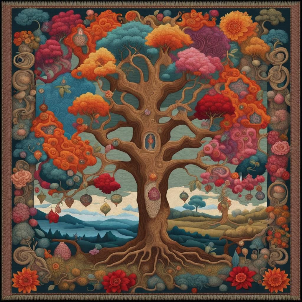 Surreal Tapestry of Florals and Roots