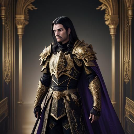 Royal Knight in Baroque Armor with Flaming Sword