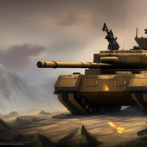 Abrams Tank with Railgun in Desert Landscape