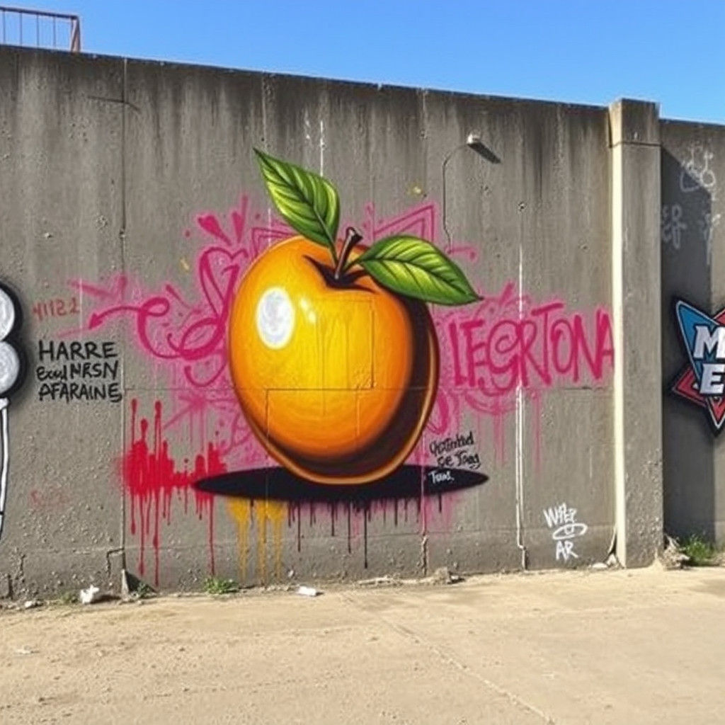Golden Apple Street Art on Concrete Wall