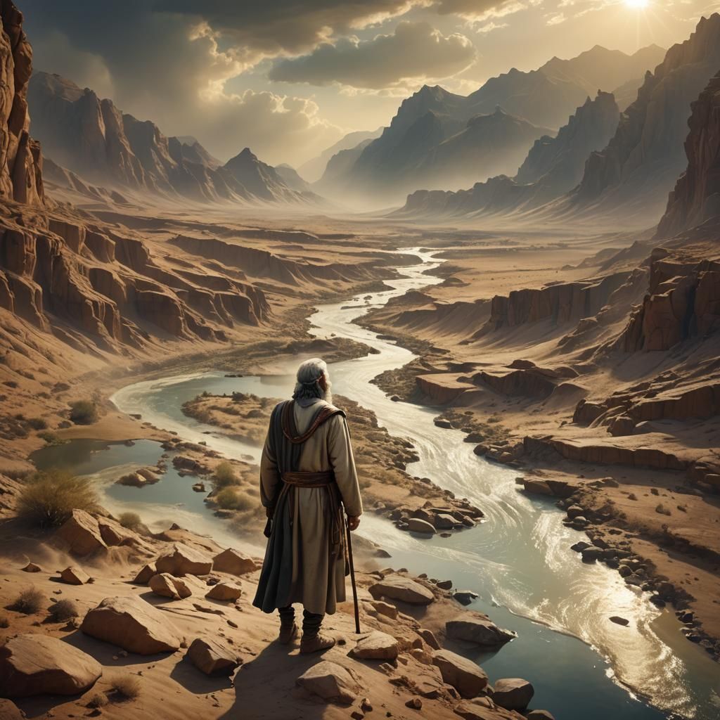 Moses with Scroll in Desert Double Exposure