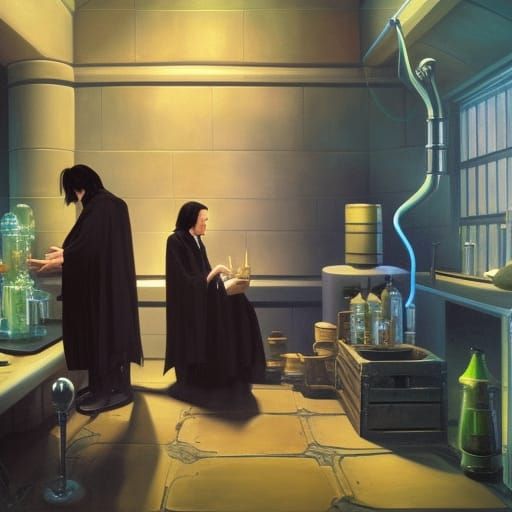 Severus Snape Brewing Potion: Oil Painting