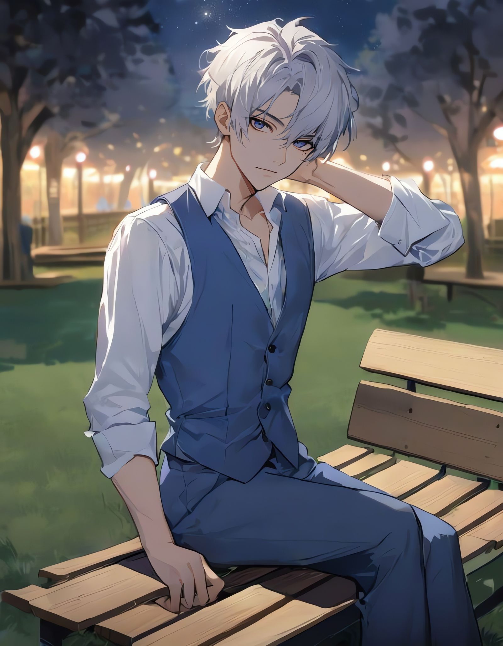 Mysterious Cowboy in Moonlit Park