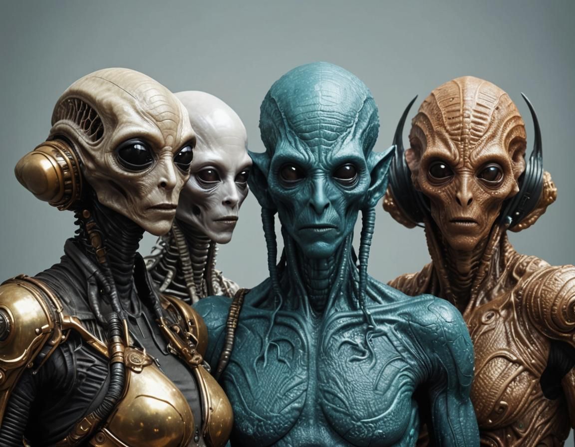 Diverse Beings in Space Opera Art Deco Style