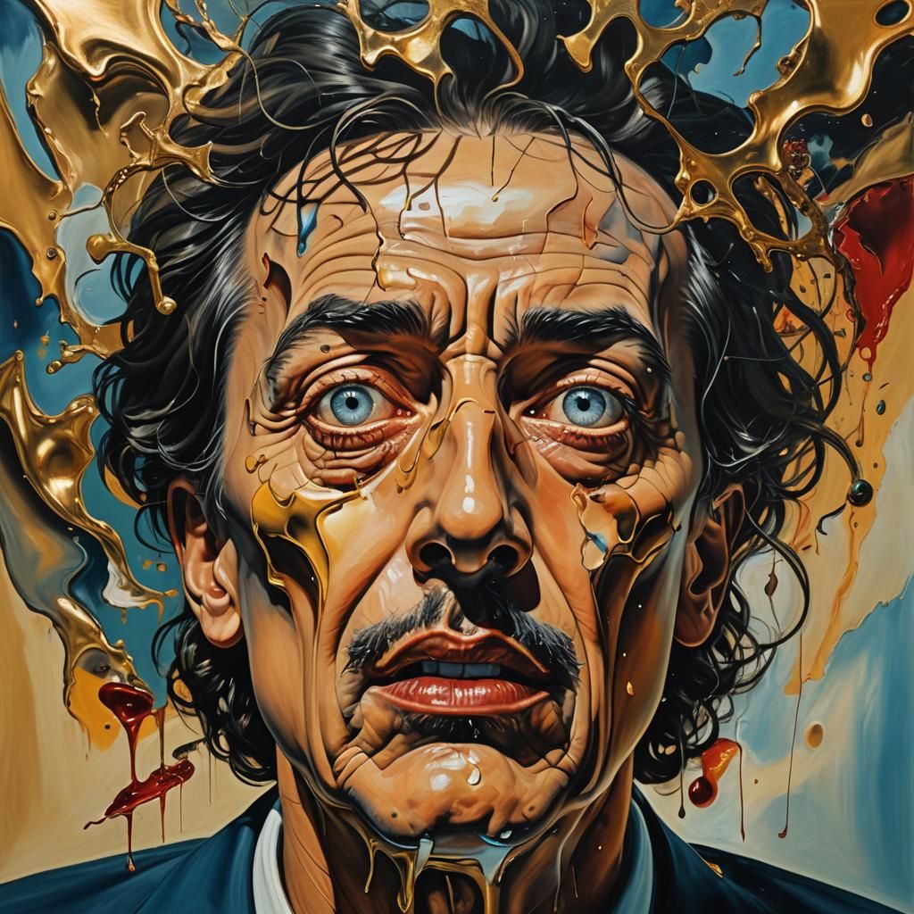 Surreal Face in Shock, Oil Painting Style