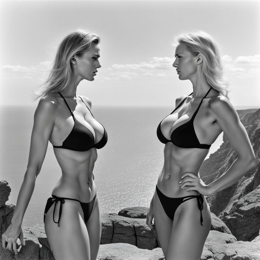 Blonde Bikini Staredown on Cliff Edge