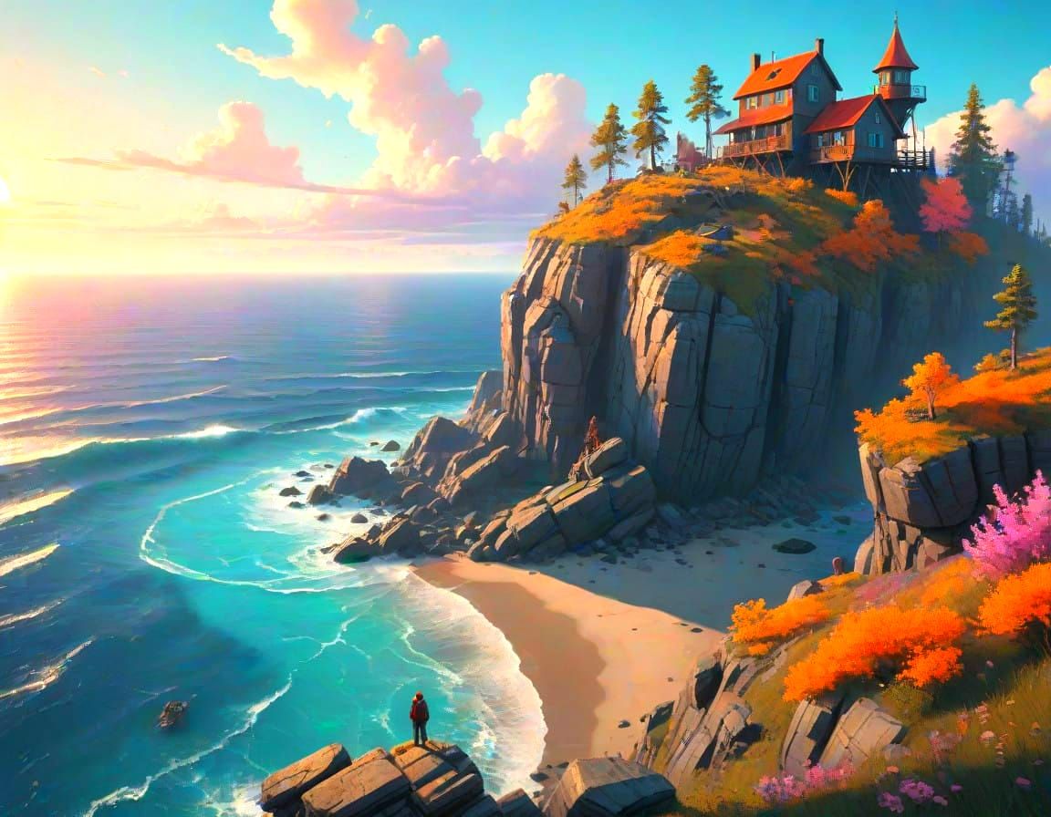 Love on Sunset Beach in Vibrant Fantasy Style