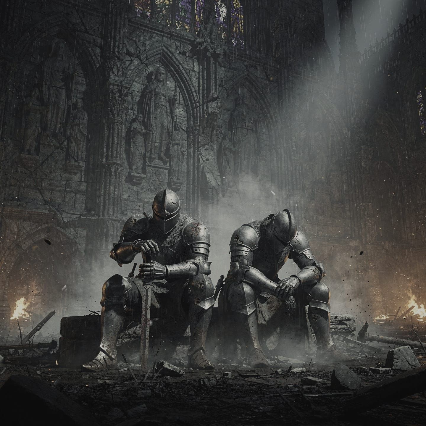 Broken Knights in Ruined Gothic City