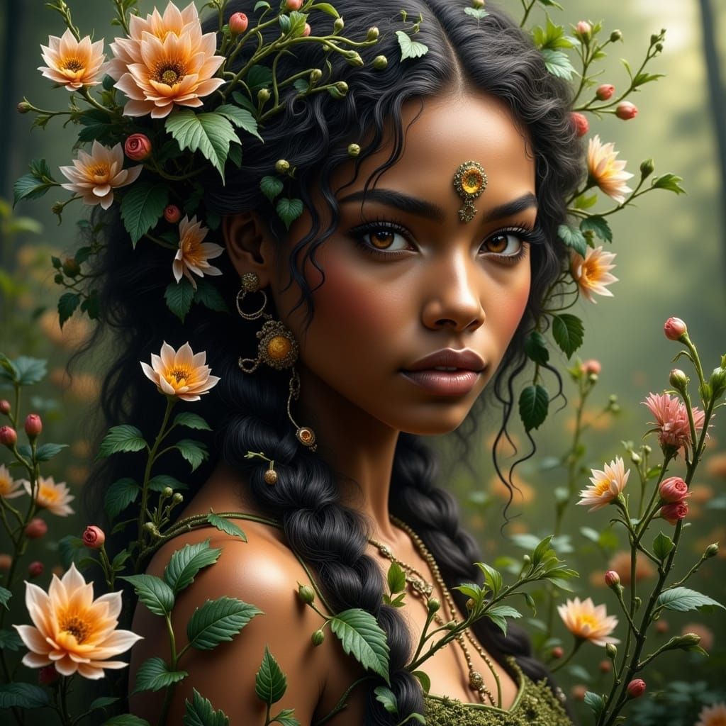 Beautiful Earth Goddess in Enchanted Forest