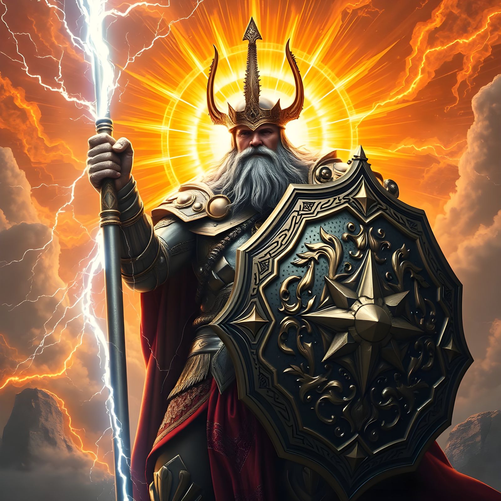 Armored God of Lightning in Detailed Digital Art