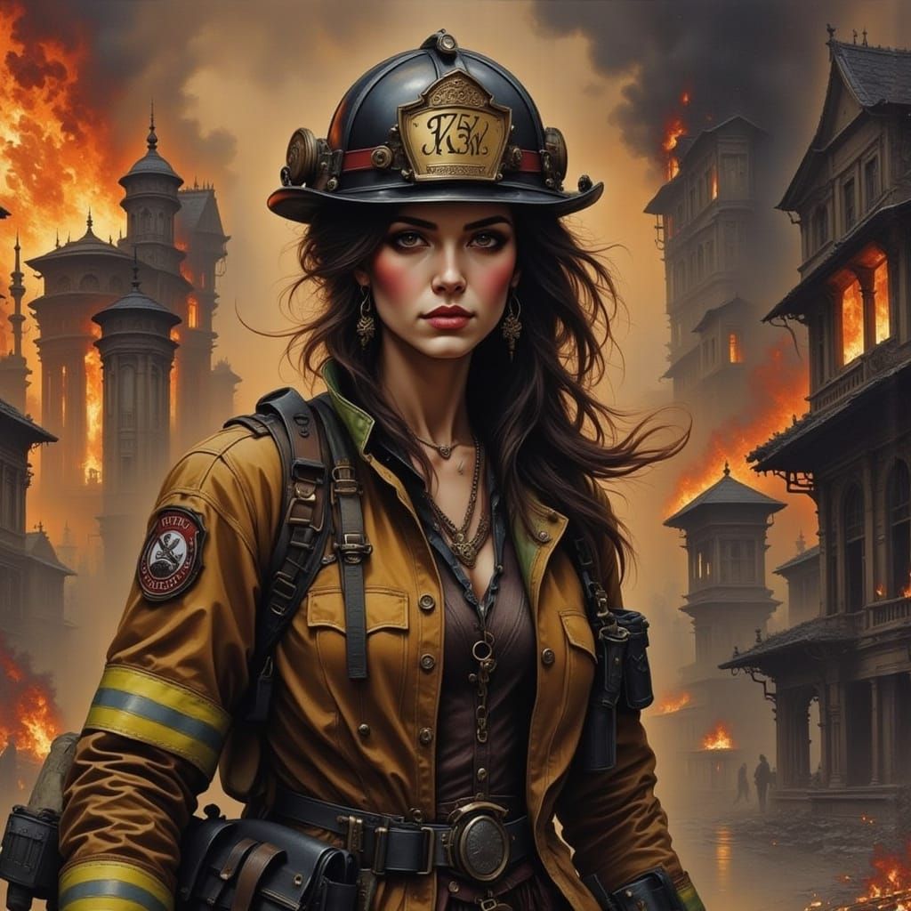 Female Firefighter Confronts Burning Building