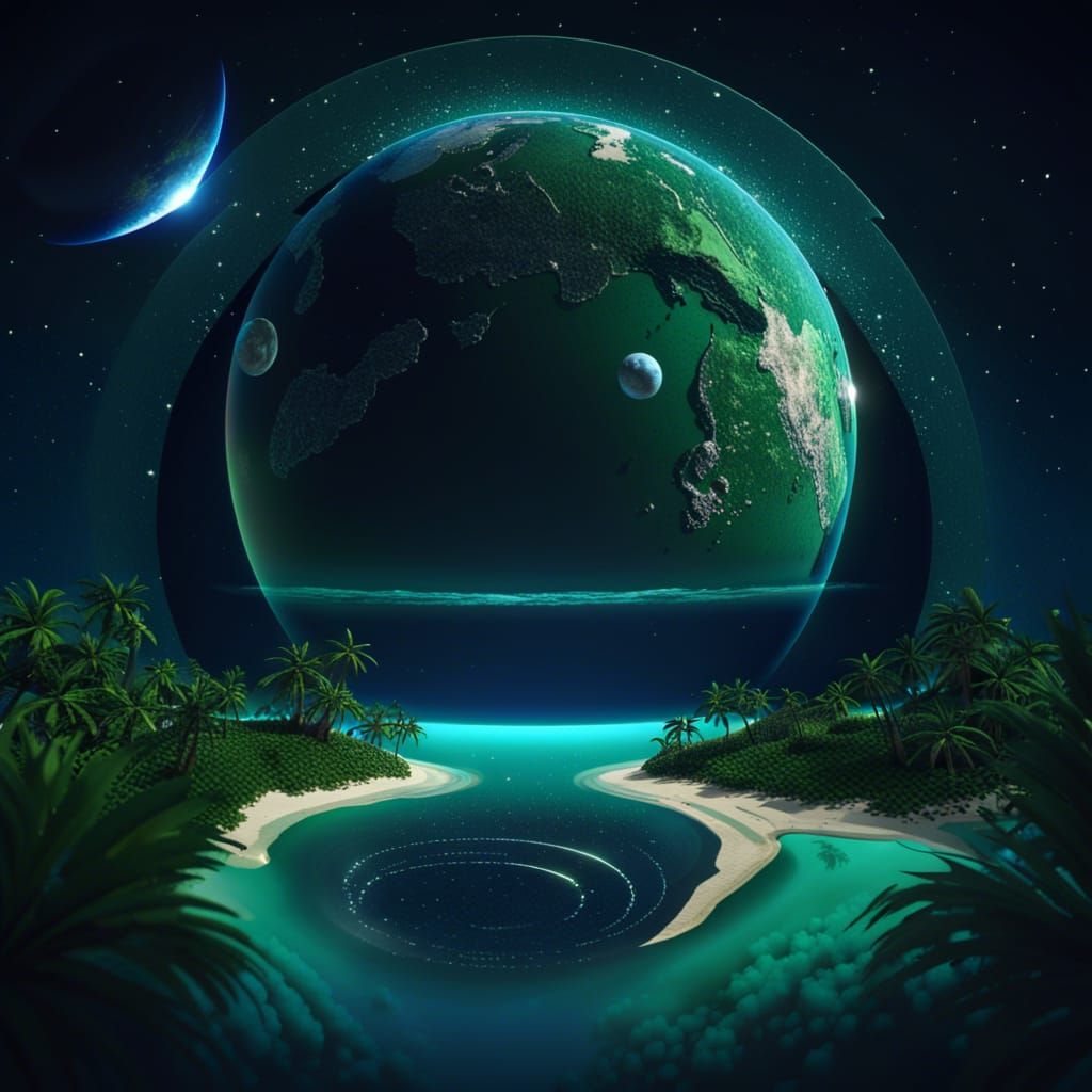 Tropical Planet with Moons in 3D Cinematic Style