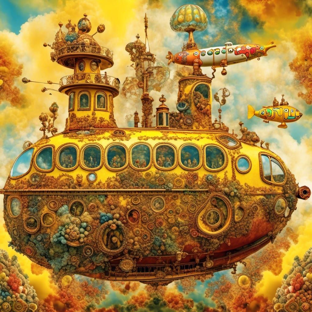 Surreal Sgt. Peppers and Yellow Submarine Double Exposure
