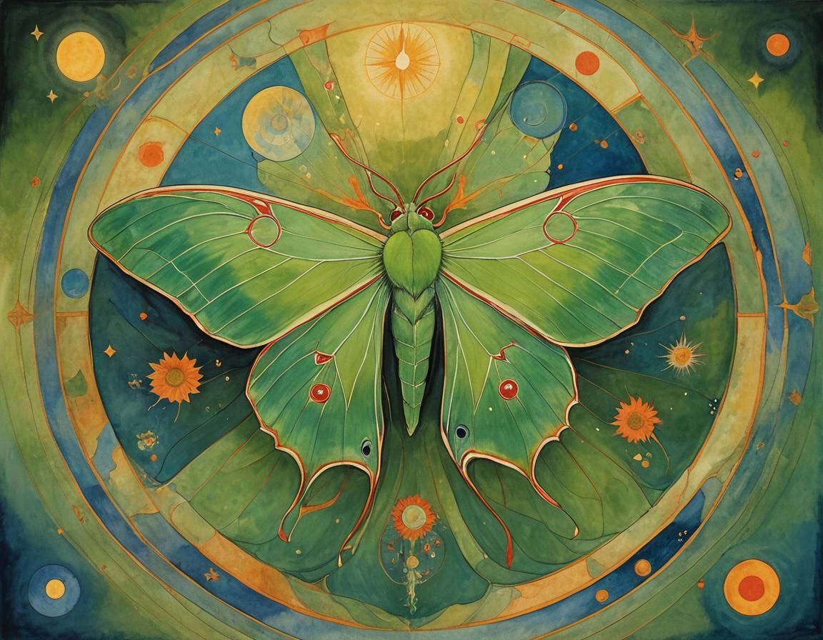 Luna Moth in Dreamlike Enchanted Cosmic Gouache