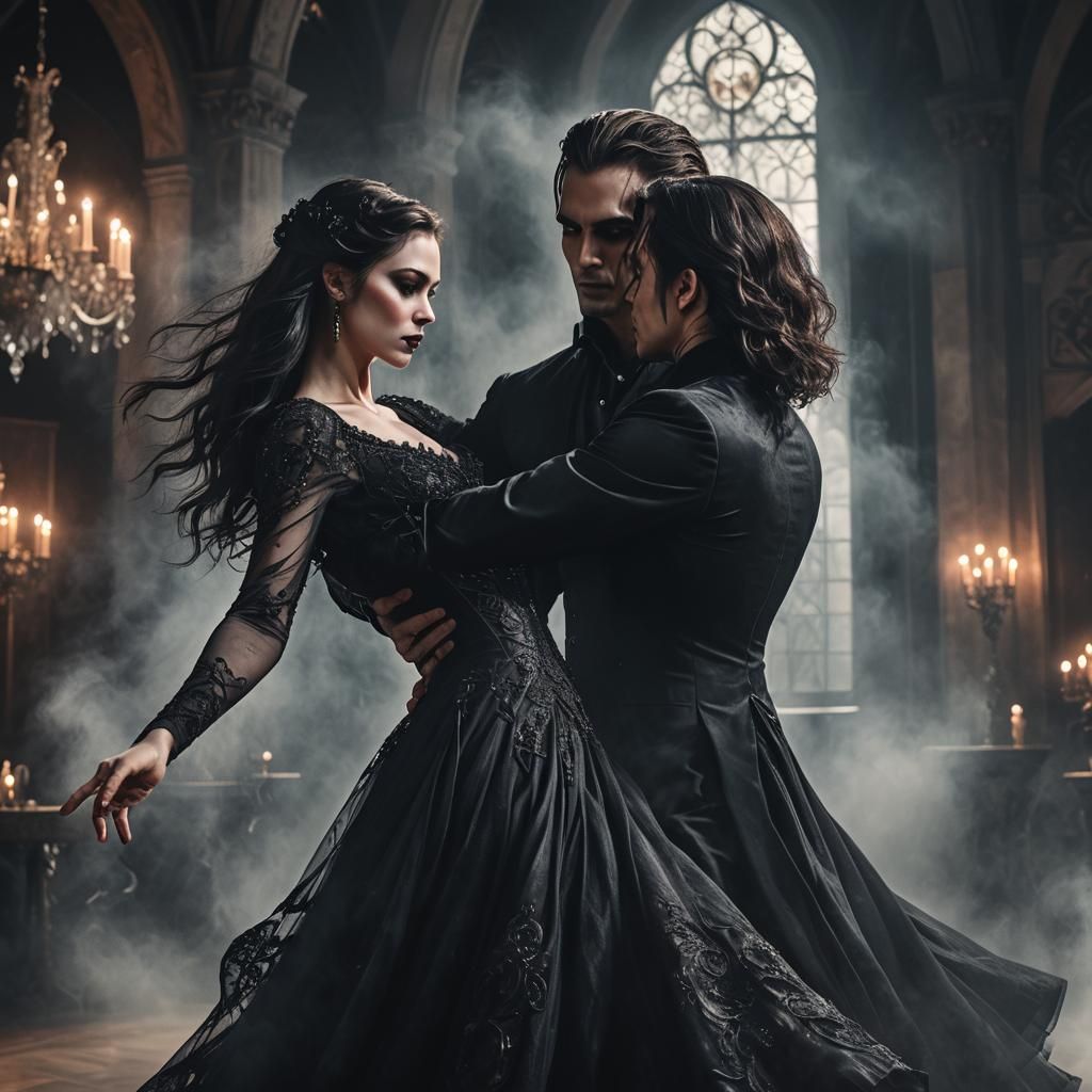 Beautiful Vampire Dancing in Gothic Ballroom