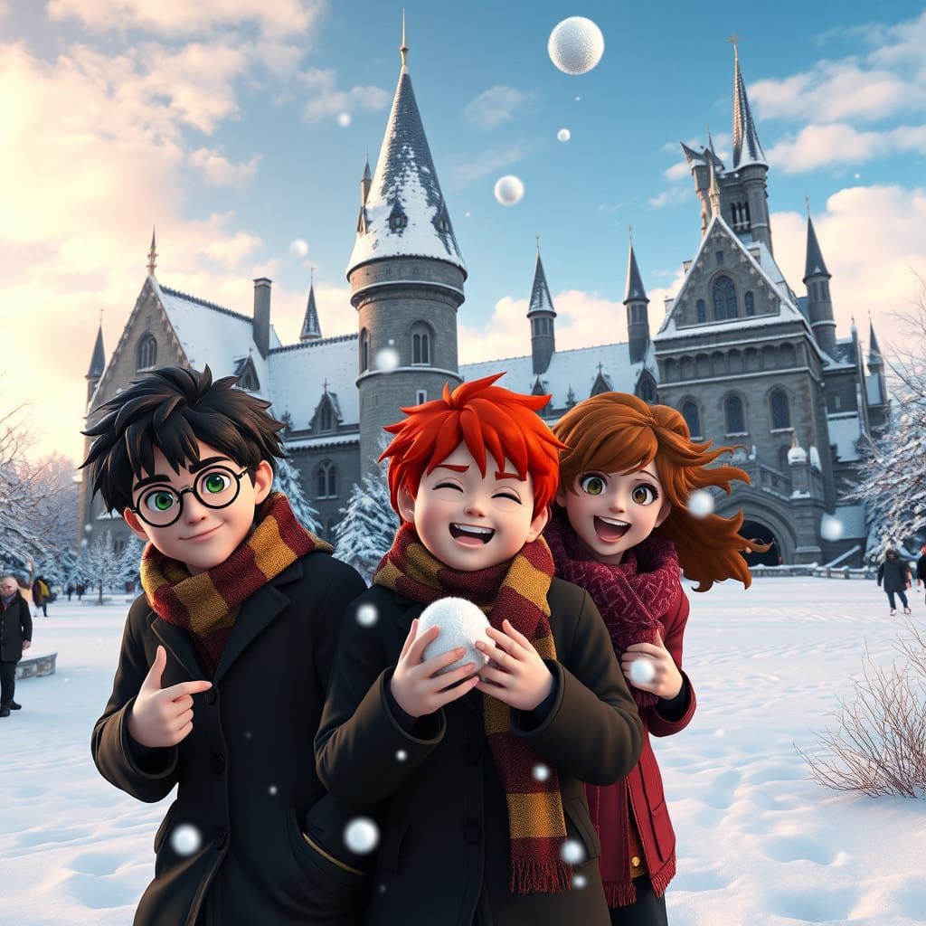 Harry Potter Winter Wonderland in 3D Anime Style