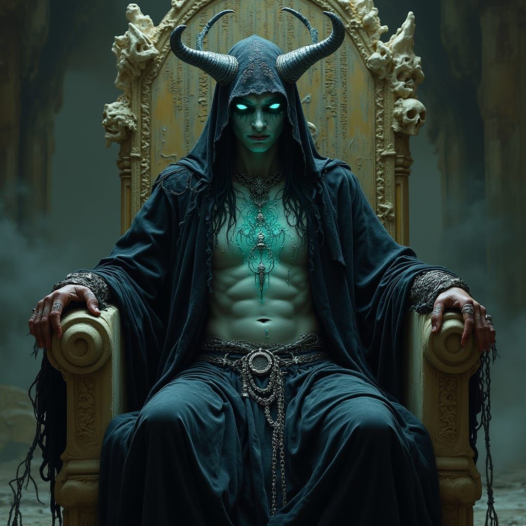 Androgynous Demon Lord on Obsidian Throne