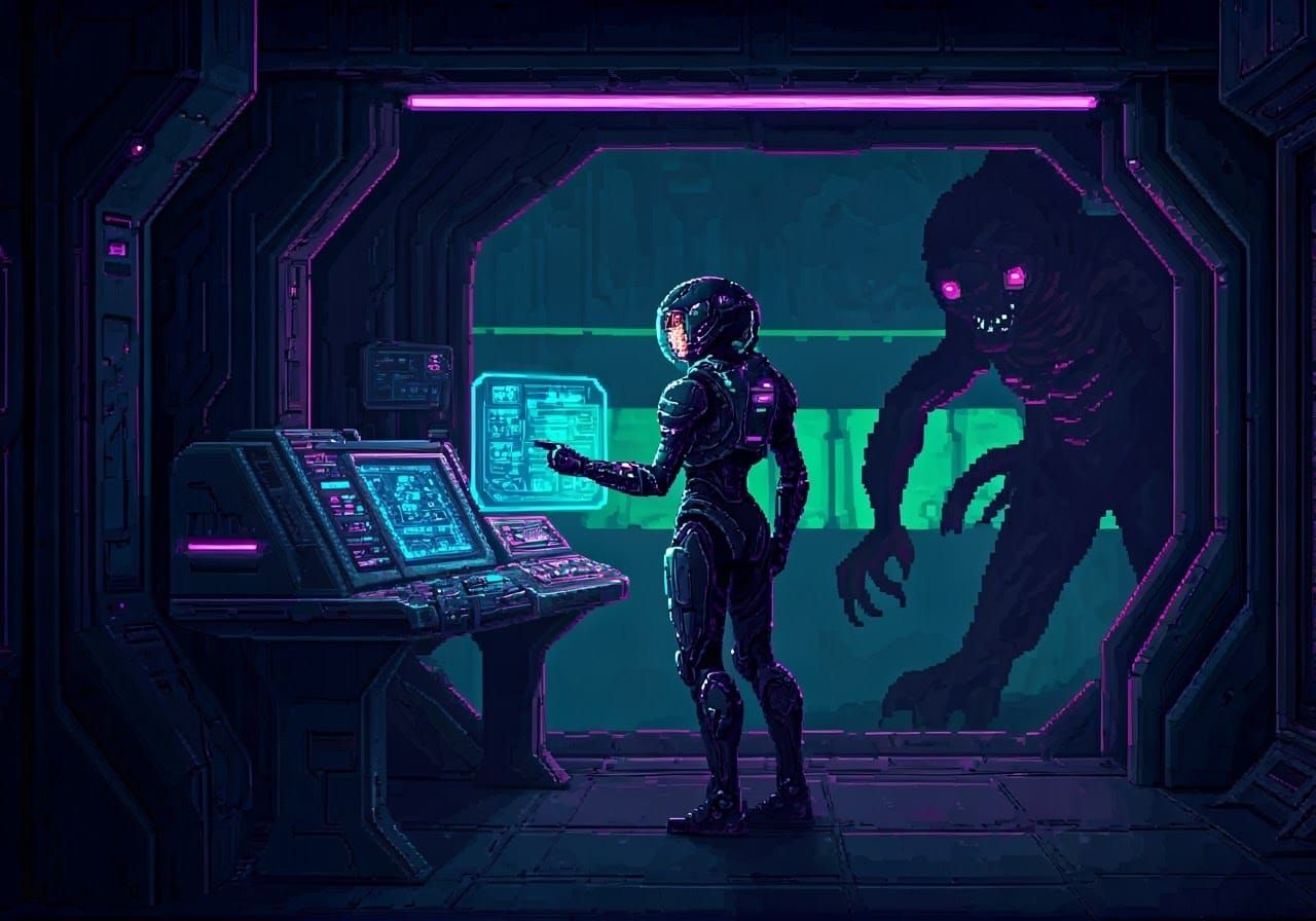Female Space Warrior in 16-bit Pixel Art Style
