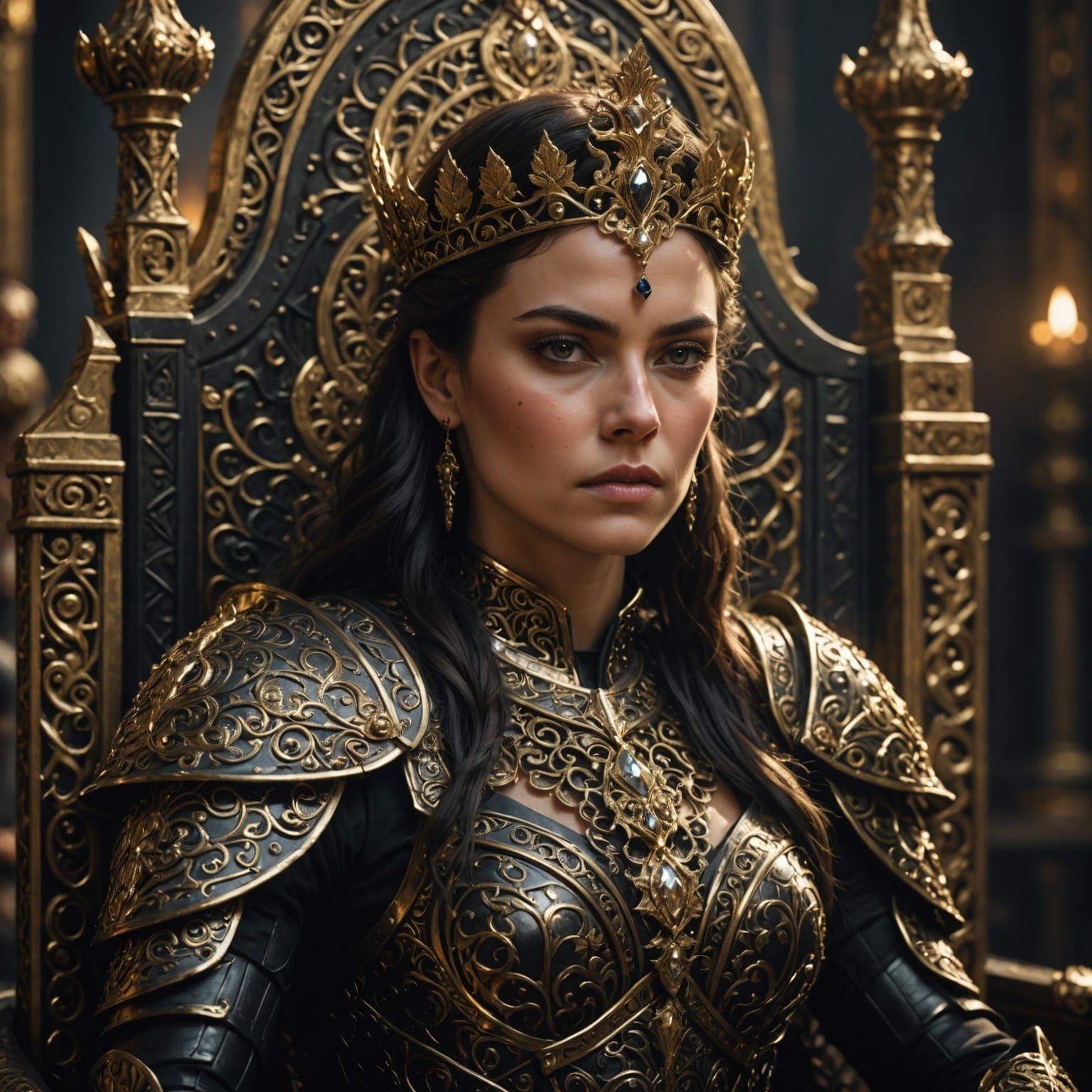 Regal Warrior Queen on Throne: Fantasy Concept Art