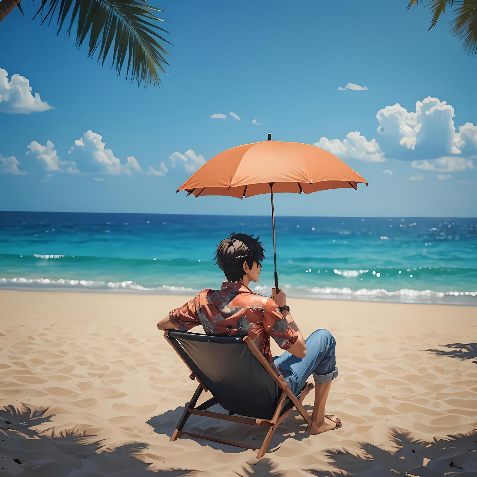 Relaxing Beach Scene in Anime Style
