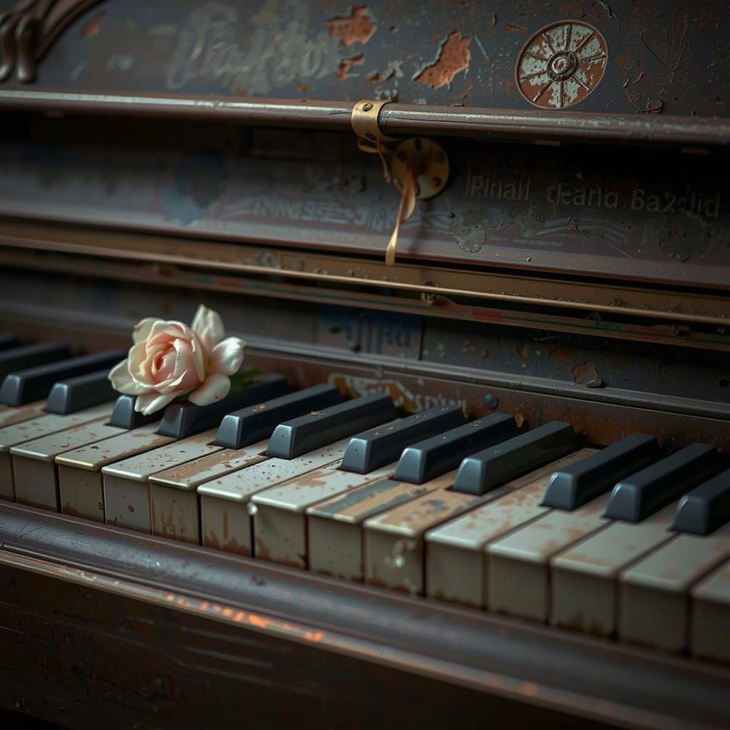 Worn Piano with Flowers: Realistic 3D Render