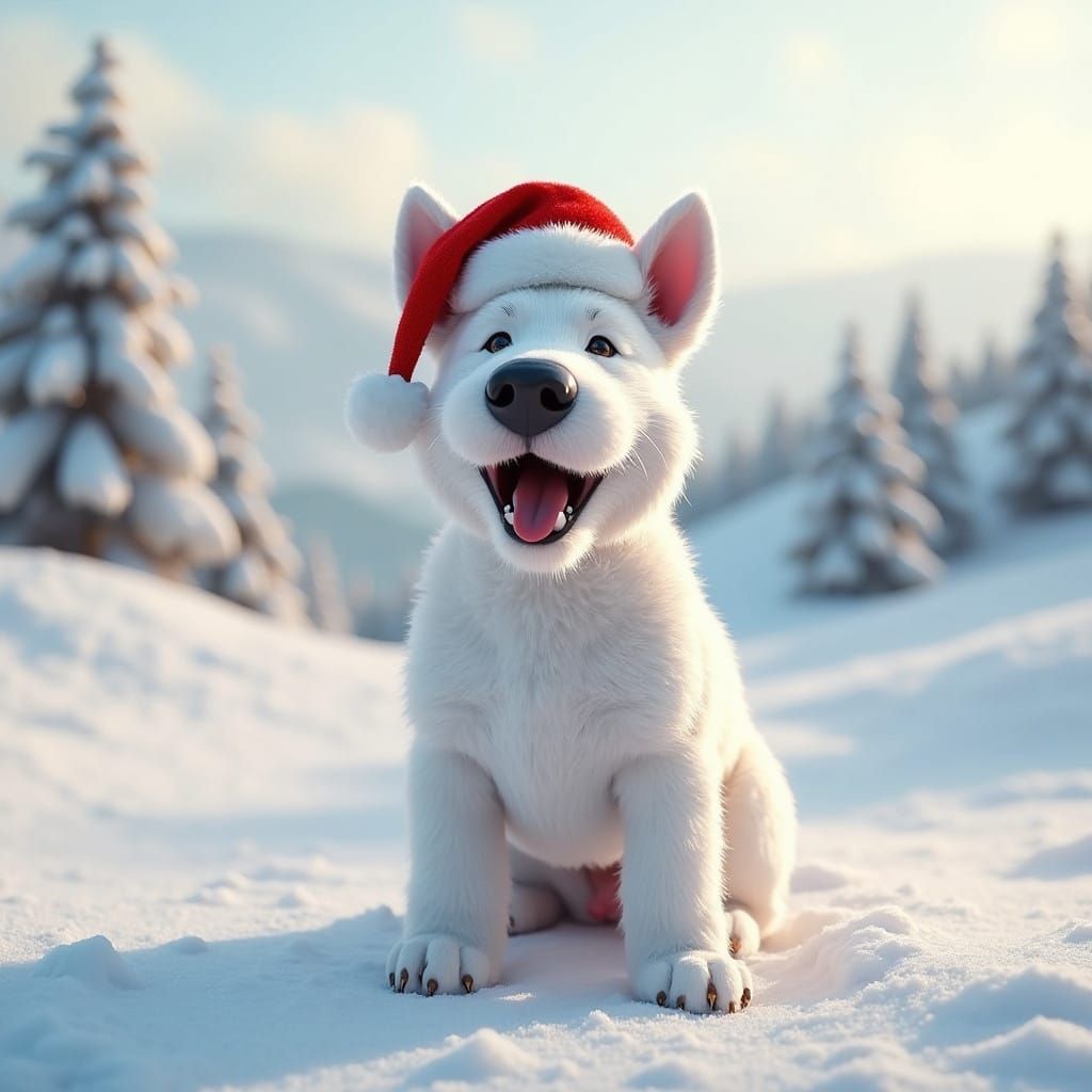 Joyful White Bull Terrier in Festive Holiday Setting