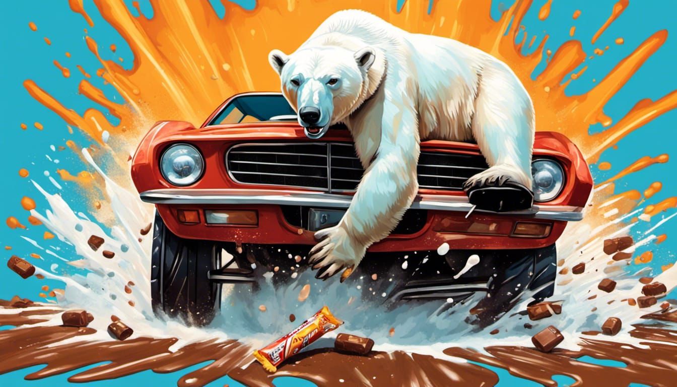 Angry Polar Bear Shoots Candy: Hyperrealistic Splash Art